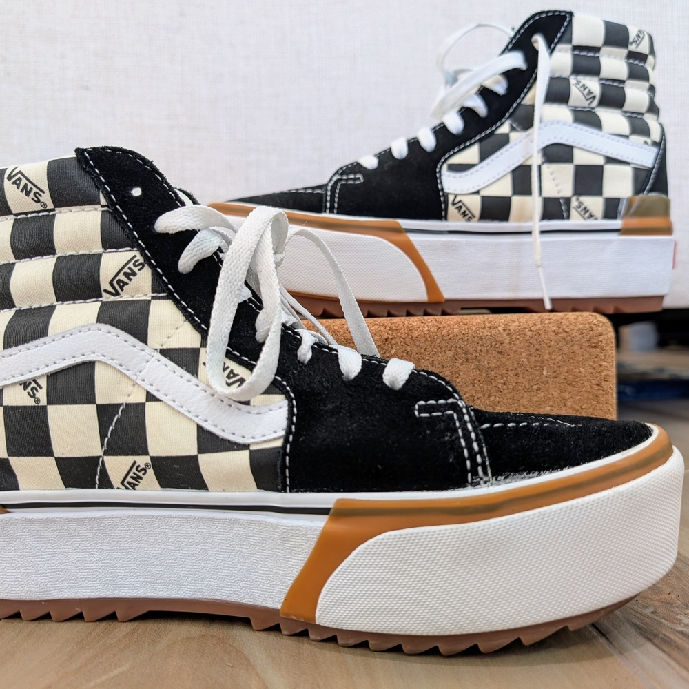 Vans Black and White Checkered Sk8-Hi Tapered Platform Shoe